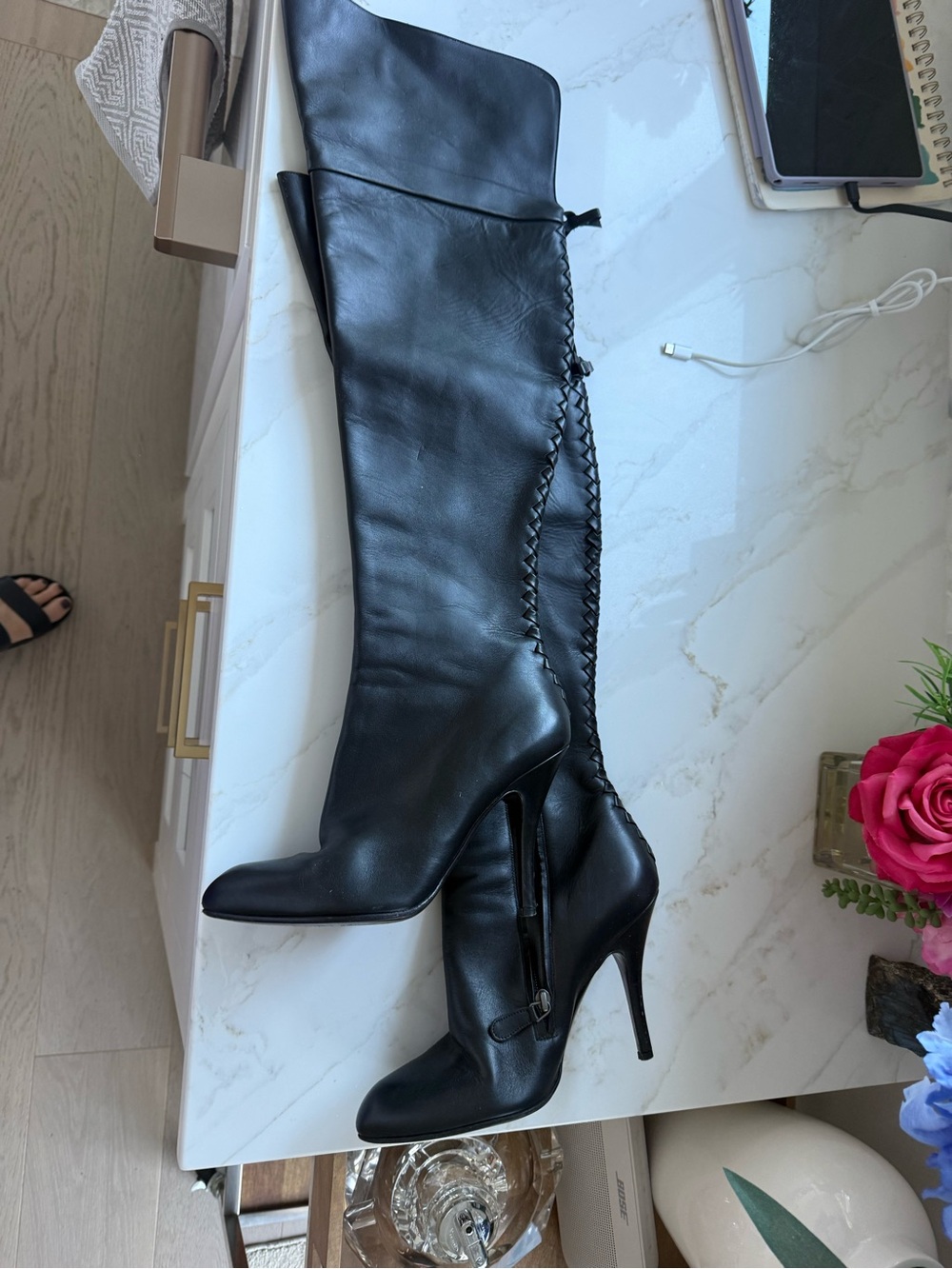 Salvatore Ferragamo Black Over-the-Knee Lace-Up Stiletto Boots